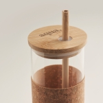 Glass mug with cork sleeve, lid, and bamboo straw, 450 ml beige colour main view