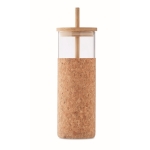 Glass mug with cork sleeve, lid, and bamboo straw, 450 ml beige colour fourth view