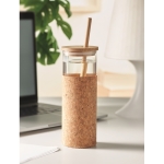 Glass mug with cork sleeve, lid, and bamboo straw, 450 ml beige colour ambient view