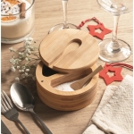 Salt and pepper shakers made of bamboo with a rotating lid wood colour ambient view