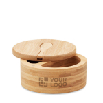 Salt and pepper shakers made of bamboo with a rotating lid wood colour view with print area