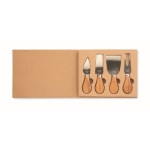 Set of 4 cheese knives with rubberwood handles wood colour