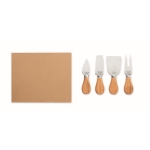 Set of 4 cheese knives with rubberwood handles wood colour fourth view