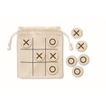 Wooden tic-tac-toe game with board on cotton bag beige colour