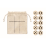 Wooden tic-tac-toe game with board on cotton bag beige colour second view