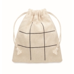 Wooden tic-tac-toe game with board on cotton bag beige colour fourth view