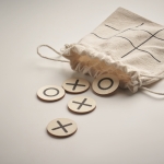 Wooden tic-tac-toe game with board on cotton bag beige colour fifth photographic view