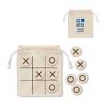 Wooden tic-tac-toe game with board on cotton bag beige colour view with print area