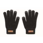 Tactile gloves made of RPET polyester with cork label black colour