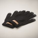 Tactile gloves made of RPET polyester with cork label black colour third photographic view