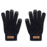 Tactile gloves made of RPET polyester with cork label black colour view with print area