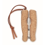 Stainless steel pocket knife with cork details and 9 functions beige colour fourth view