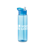 Leak-proof Tritan Renew™ sports bottle with straw, 650 ml transparent blue colour view with print area