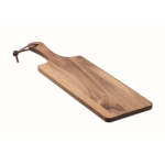 Serving board made of acacia wood with handle and PU cord wood colour