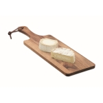 Serving board made of acacia wood with handle and PU cord wood colour second view