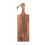 Serving board made of acacia wood with handle and PU cord wood colour third view