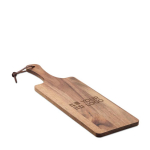 Serving board made of acacia wood with handle and PU cord wood colour view with print area