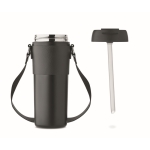 Leak-proof stainless steel mug with lid and strap, 700 ml black colour fifth view