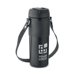 Leak-proof stainless steel mug with lid and strap, 700 ml black colour view with print area