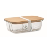 Glass lunch box with 3 compartments and bamboo lid, 800 ml transparent colour third view