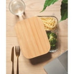 Glass lunch box with 3 compartments and bamboo lid, 800 ml transparent colour second ambient view