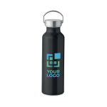 Recycled aluminium bottle with leak-proof cap, 500 ml black colour view with print area