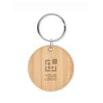 Affordable round keyring made from bamboo wood colour view with print area