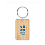 Affordable rectangular bamboo keyring wood colour view with print area