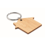 Affordable keyring made of bamboo in the shape of a house wood colour