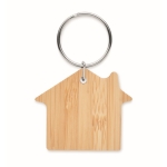 Affordable keyring made of bamboo in the shape of a house wood colour second view