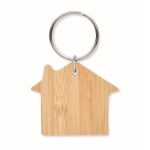 Affordable keyring made of bamboo in the shape of a house wood colour third view