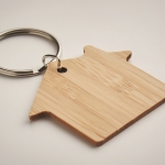 Affordable keyring made of bamboo in the shape of a house wood colour fourth photographic view