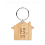 Affordable keyring made of bamboo in the shape of a house wood colour view with print area