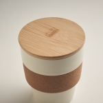 Recycled plastic cup with cork band and bamboo lid, 300 ml beige colour second photographic view