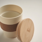 Recycled plastic cup with cork band and bamboo lid, 300 ml beige colour third photographic view