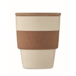 Recycled plastic cup with cork band and bamboo lid, 300 ml beige colour fourth view