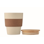 Recycled plastic cup with cork band and bamboo lid, 300 ml beige colour fifth view