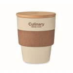 Recycled plastic cup with cork band and bamboo lid, 300 ml beige colour main view