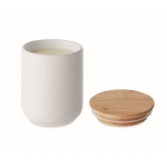 Plant wax candle with linen scent and bamboo lid white colour