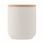 Plant wax candle with linen scent and bamboo lid white colour third view