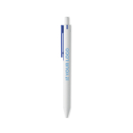 White recycled ballpoint pen with blue ink and colored clip blue colour view with print area