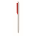 White recycled ballpoint pen with blue ink and colored clip red colour