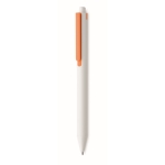 White recycled ballpoint pen with blue ink and colored clip orange colour