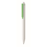 White recycled ballpoint pen with blue ink and colored clip lime colour