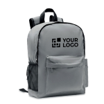 Polyester reflective corporate backpack, 190T, 15” matt silver colour view with print area