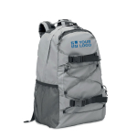 Padded reflective polyester backpack, 15” matt silver colour view with print area