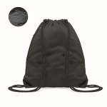 Reflective drawstring bag with thick ropes and zipper pocket black colour