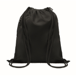 Drawstring bag with thick drawstring and zip pocket, made of RPET black colour