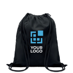 Drawstring bag with thick drawstring and zip pocket, made of RPET black colour view with print area