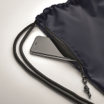 Drawstring bag with thick drawstring and zip pocket, made of RPET blue colour fourth photographic view